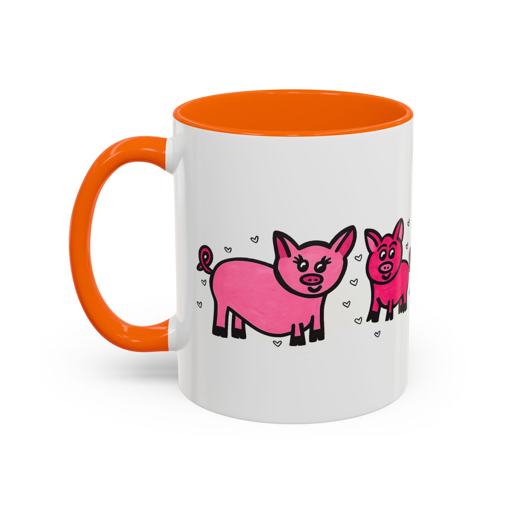 Hand-Drawn Pink Pig Pattern Mug | Accent Coffee Mug 11oz 15oz