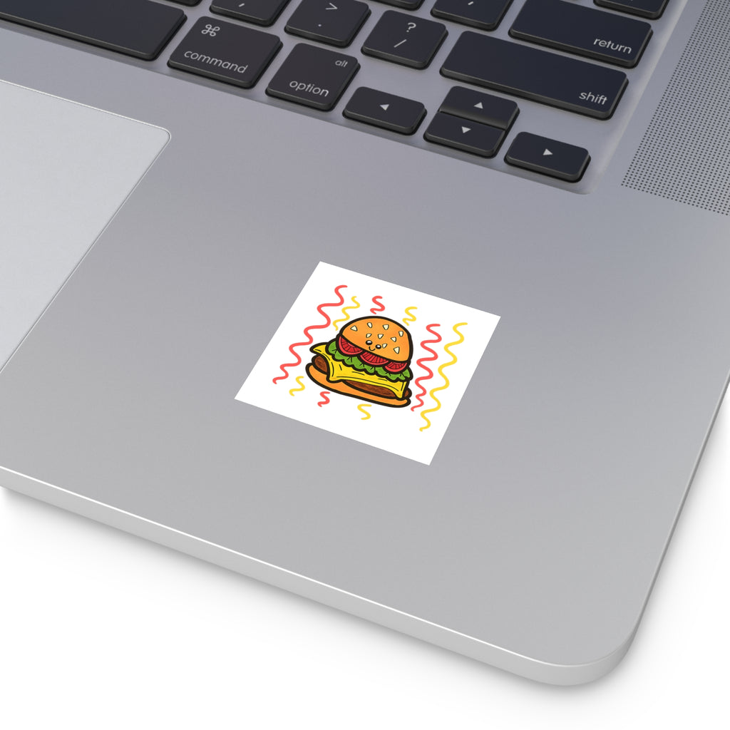 Hand-Drawn Cute Cheeseburger Character Sticker | Square Sticker