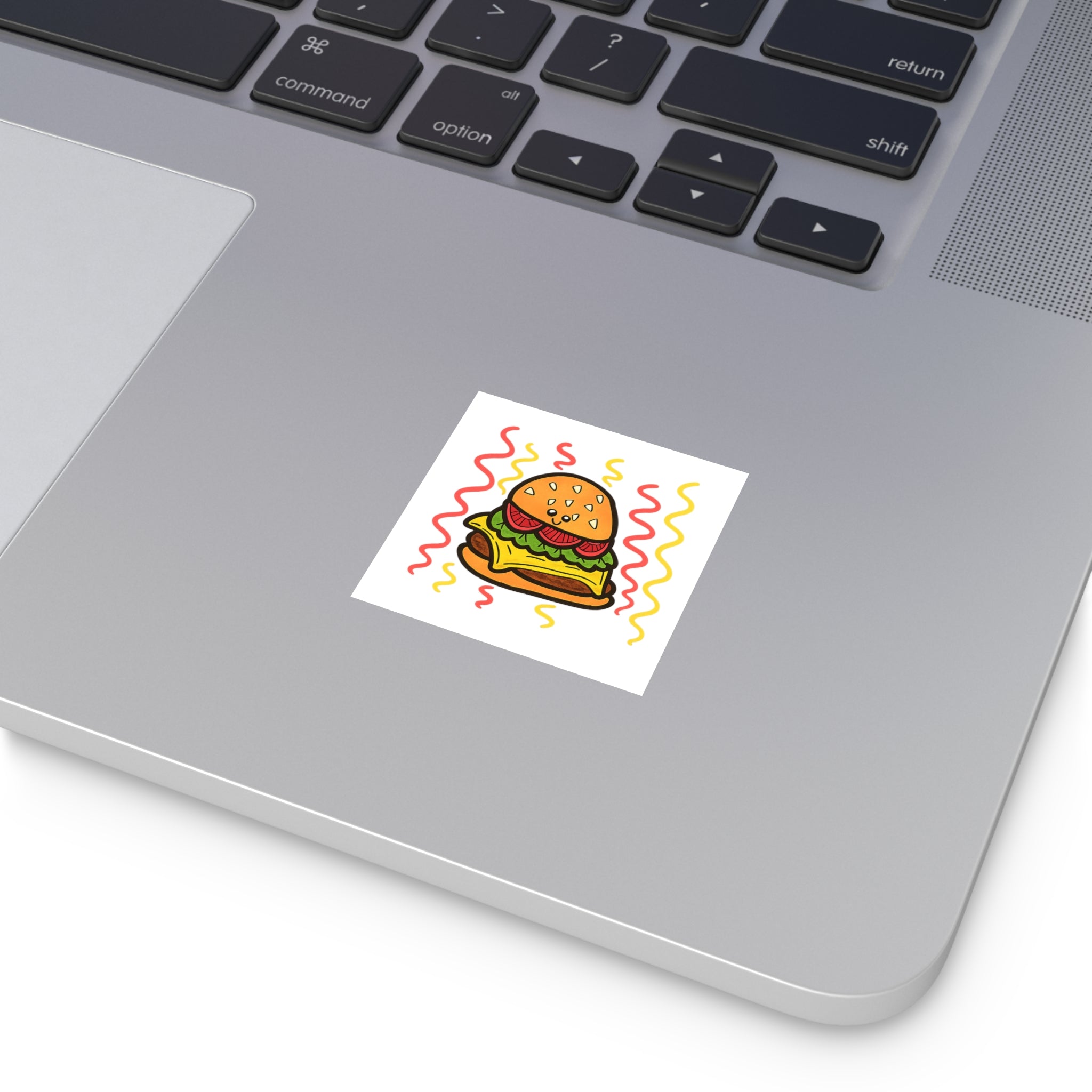 Hand-Drawn Cute Cheeseburger Character Sticker | Square Sticker