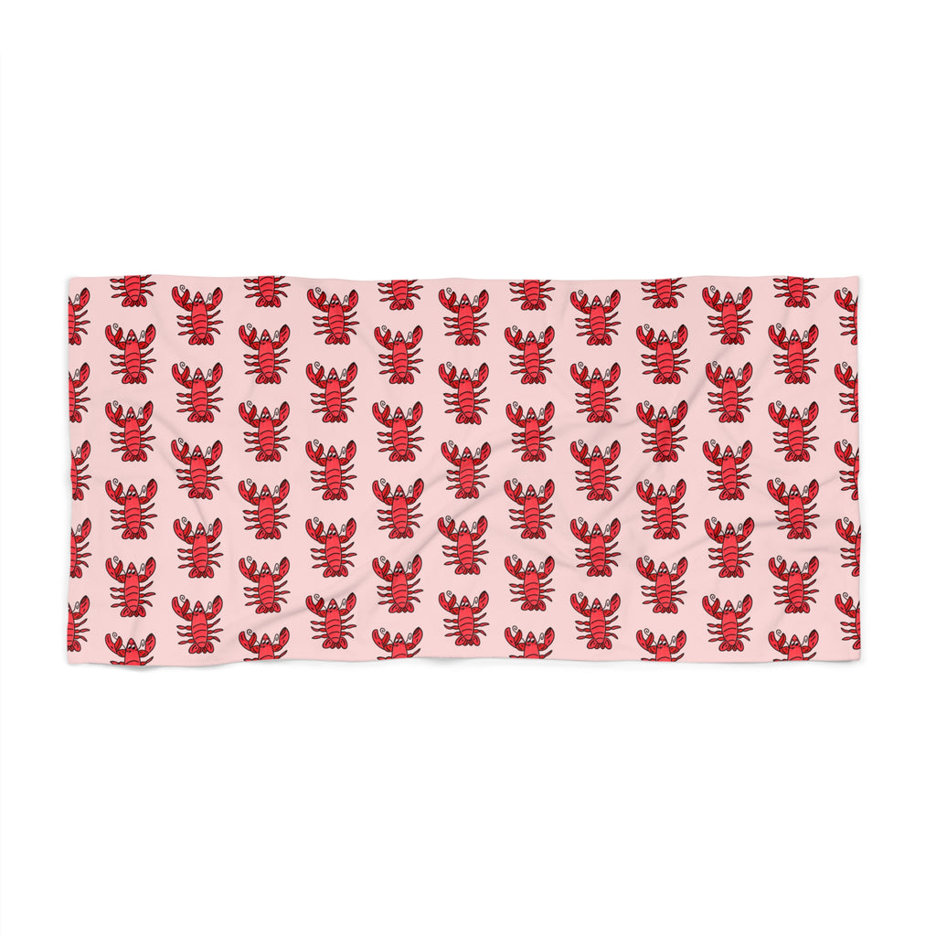 Hand-Drawn Red Lobster Pattern Beach Towel | Nautical Coastal Lobster Print