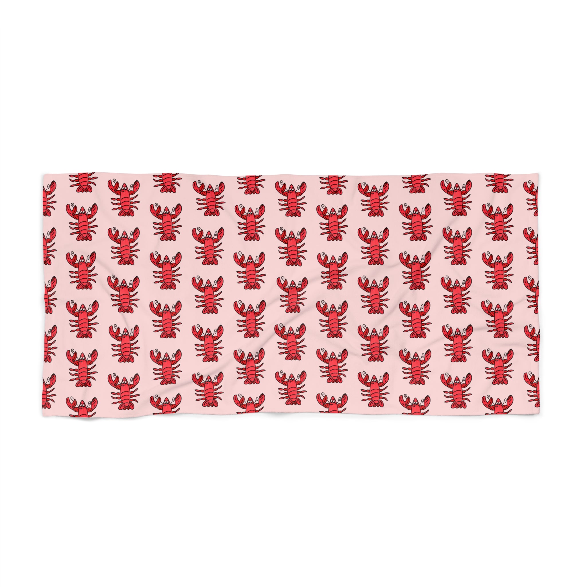 Hand-Drawn Red Lobster Pattern Beach Towel | Nautical Coastal Lobster Print