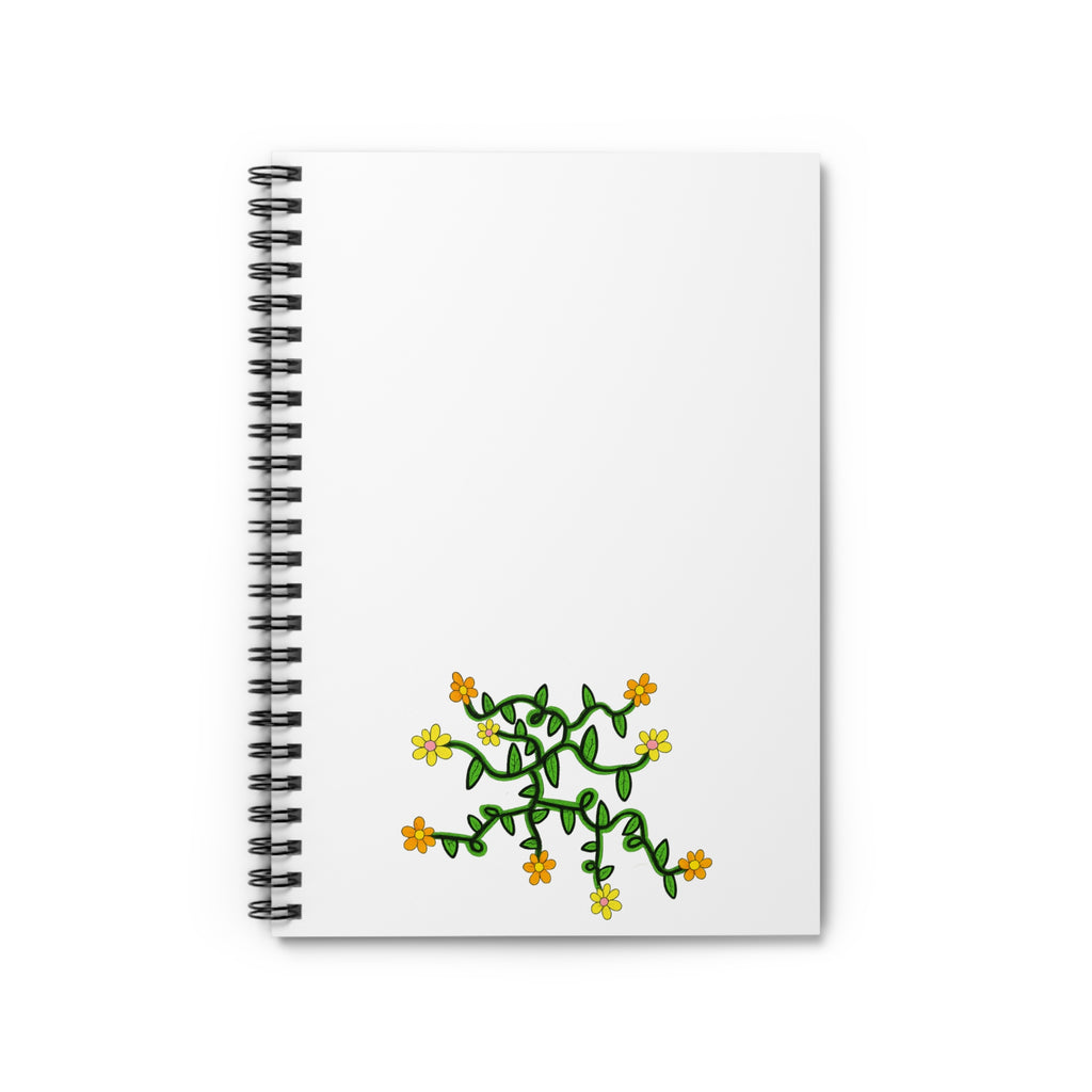 Hand-Drawn Yellow Orange and Pink Flower Vine Notebook | Spiral Ruled Journal
