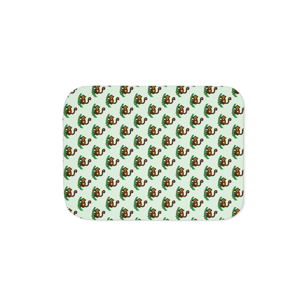 Hand-Drawn Retro Monkey Pattern Sherpa Blanket | Cute Jungle Animal Throw