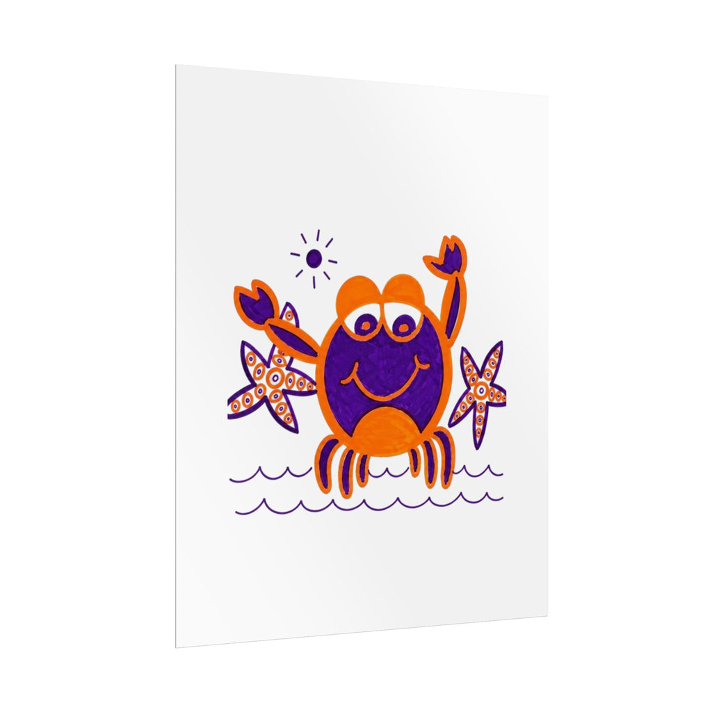 Hand-Drawn Happy Crab Illustration rolled poster | Beach Sea Starfish Wall Art