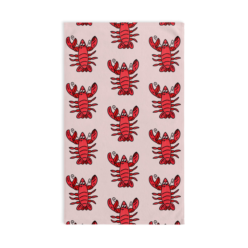 Hand-Drawn Red Lobster Pattern Hand Towel | Nautical Seafood Kitchen Towel