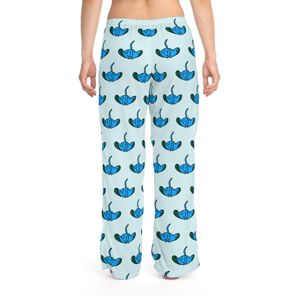 Hand-Drawn Blue Stingray Pattern Pajama Pants | All-Over Print Loungewear