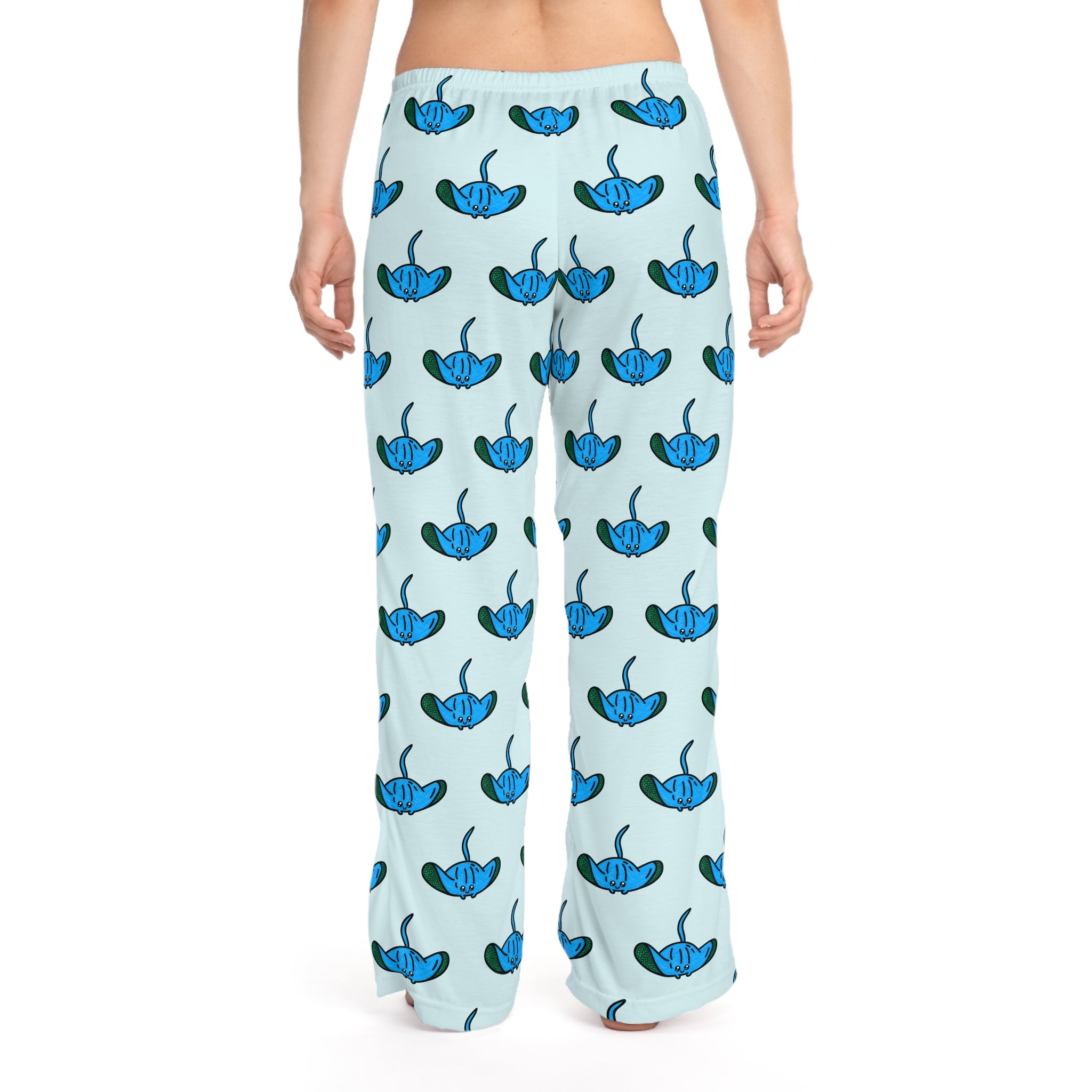 Hand-Drawn Blue Stingray Pattern Pajama Pants | All-Over Print Loungewear