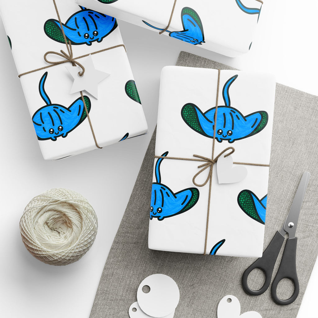 Hand-Drawn Blue Stingray pattern Wrapping Papers | Repeating Ocean Creature print