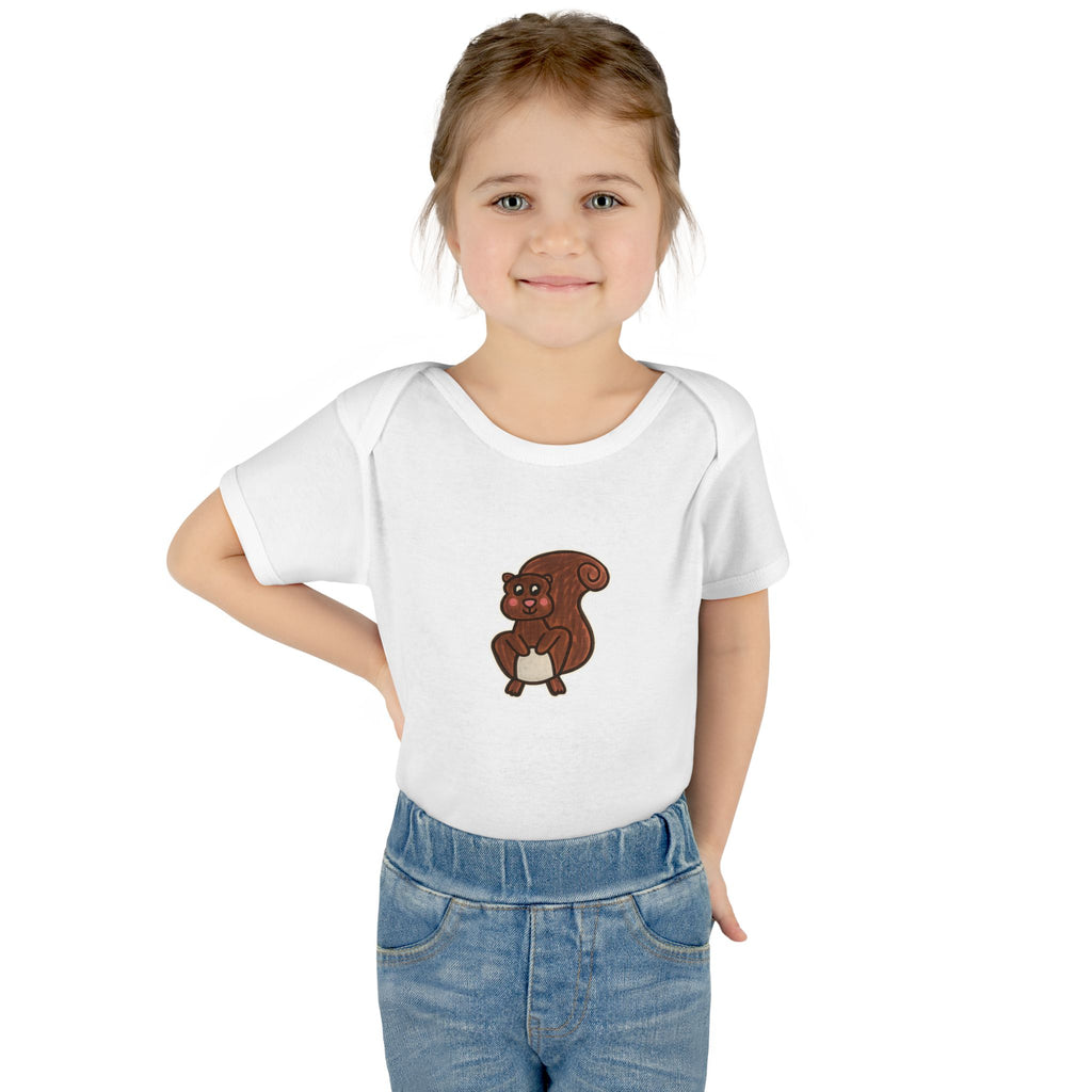 Hand-Drawn Cute Brown Squirrel Bodysuit | Infant Baby Rib Bodysuit