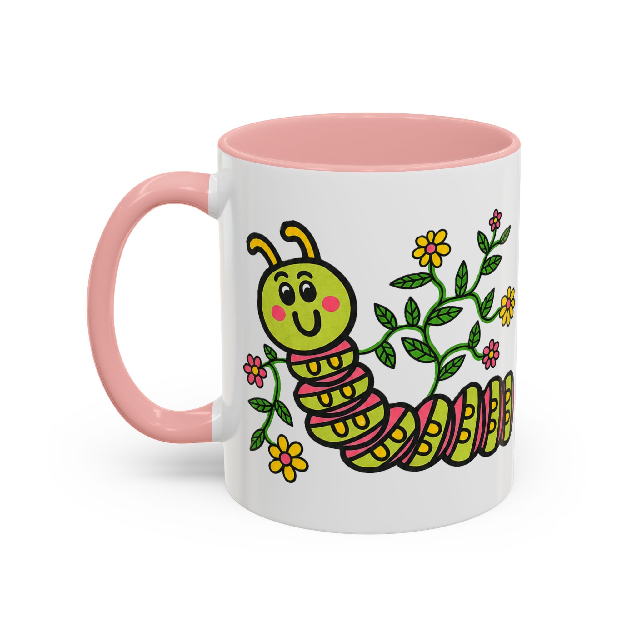 Hand-Drawn Cute Caterpillar Floral Illustration Coffee Mug | Accent Mug
