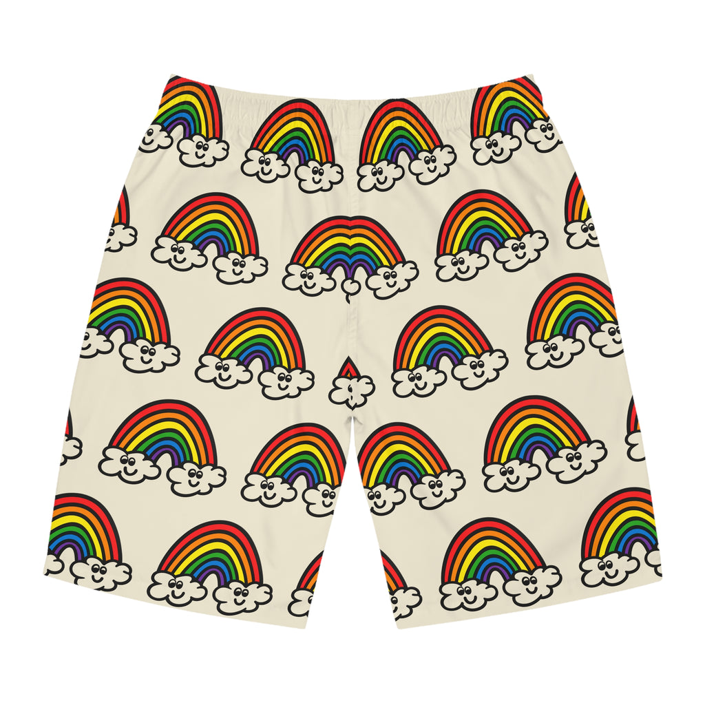 Hand-Drawn Smiling Rainbow Pattern Board Shorts | All-Over Print