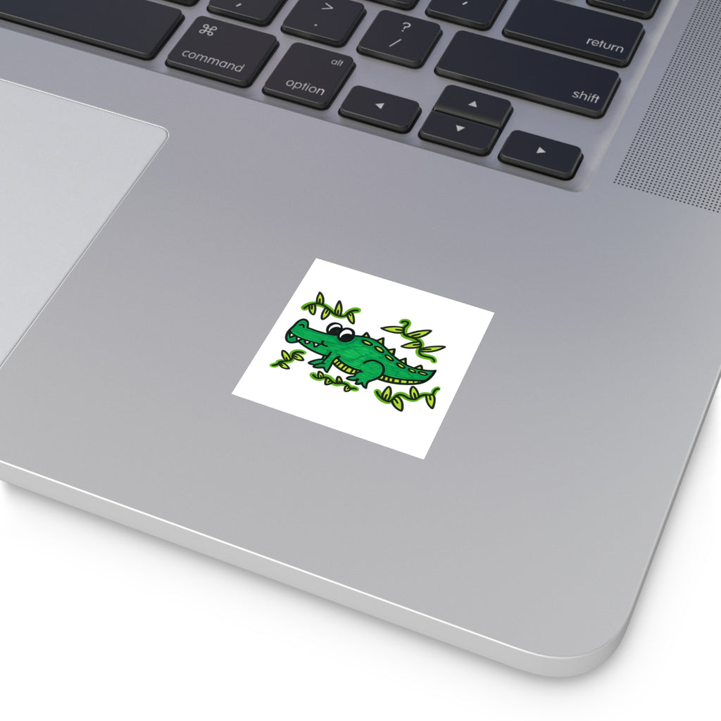 Hand-Drawn Cute Cartoon Alligator Square Sticker | Indoor Outdoor Waterproof Vinyl