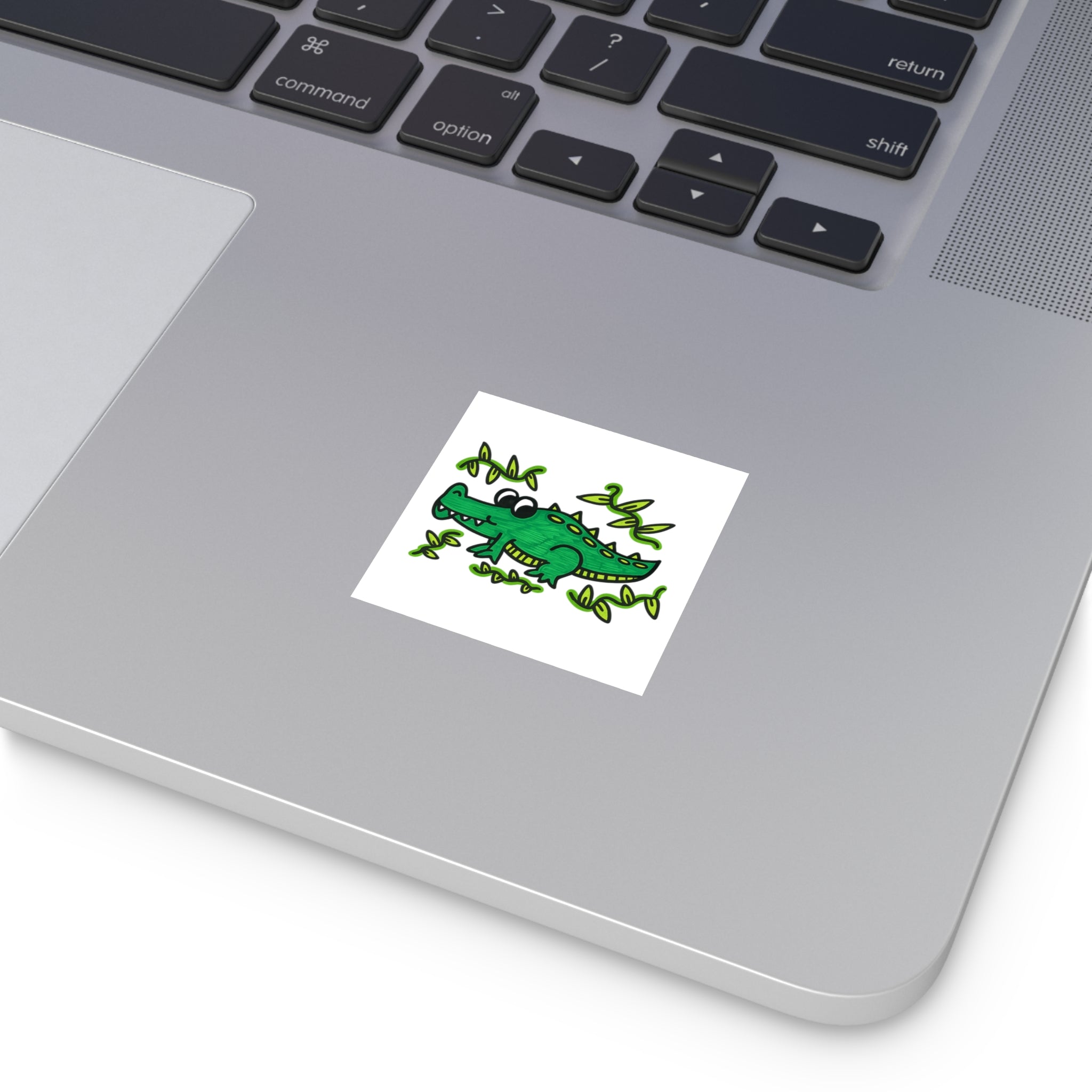 Hand-Drawn Cute Cartoon Alligator Square Sticker | Indoor Outdoor Waterproof Vinyl