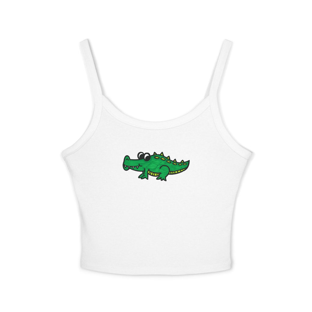 Hand-Drawn Cute Green Alligator Tank Top | Crocodile Cartoon Graphic