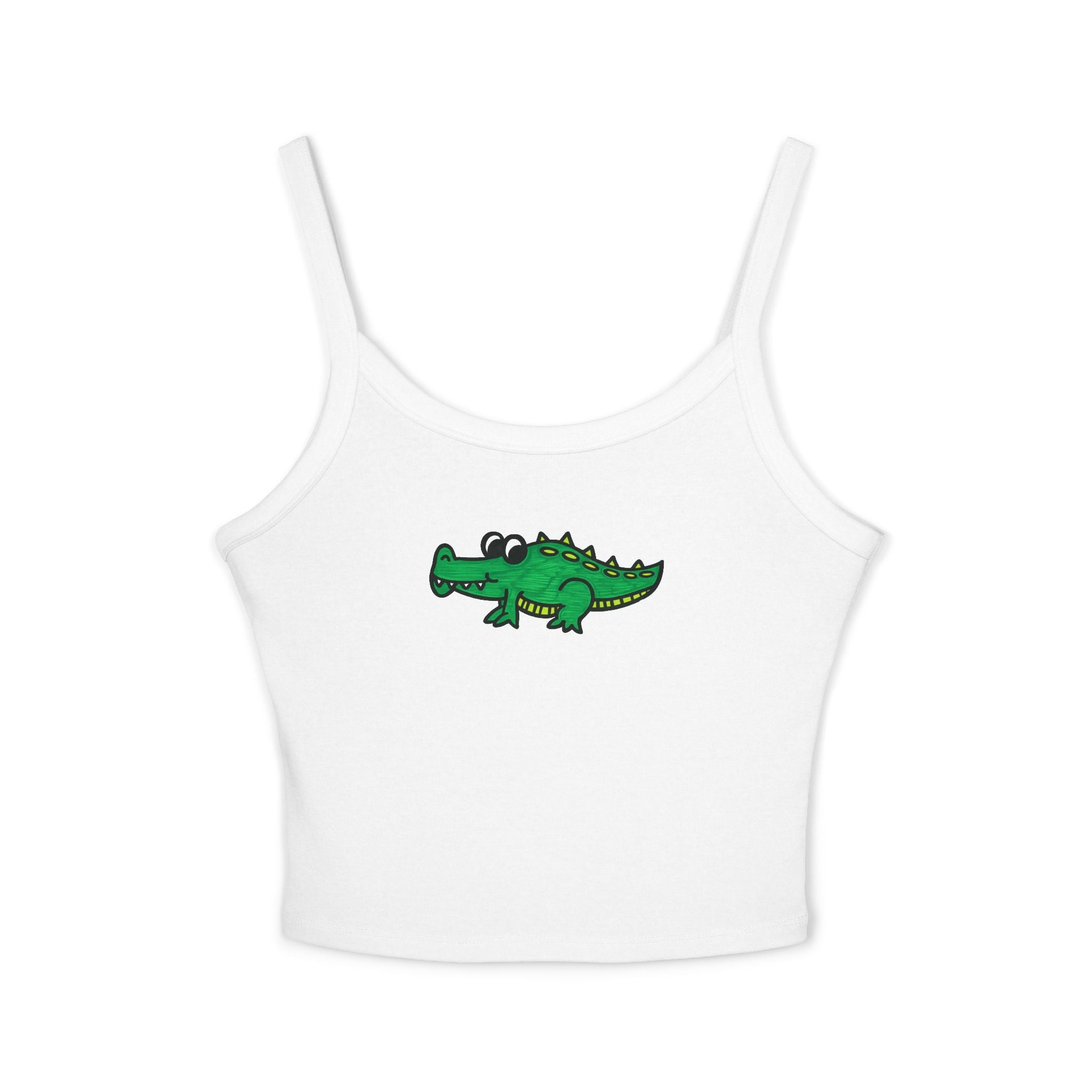 Hand-Drawn Cute Green Alligator Tank Top | Crocodile Cartoon Graphic