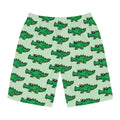 Hand-Drawn Cartoon Alligator Pattern Board Shorts | Green Crocodile Swim Trunks
