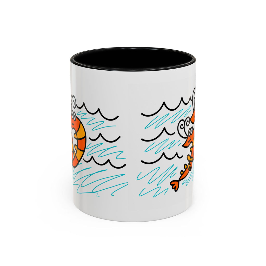 Hand-Drawn Two Shrimp Ocean Waves Mug | Coastal Seafood Ceramic Coffee Mug