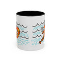 Hand-Drawn Two Shrimp Ocean Waves Mug | Coastal Seafood Ceramic Coffee Mug