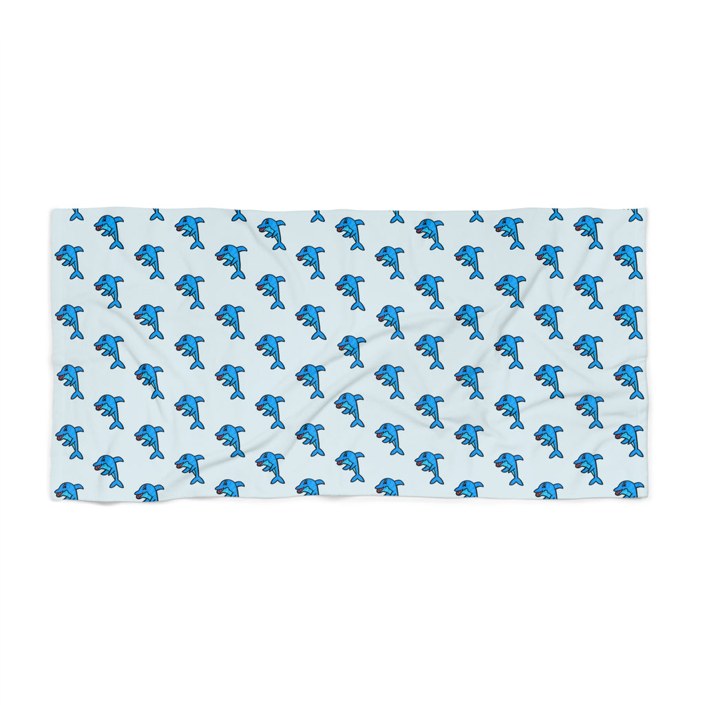 Hand-Drawn Blue Dolphin Pattern Beach Towel | Tropical Ocean Marine Print