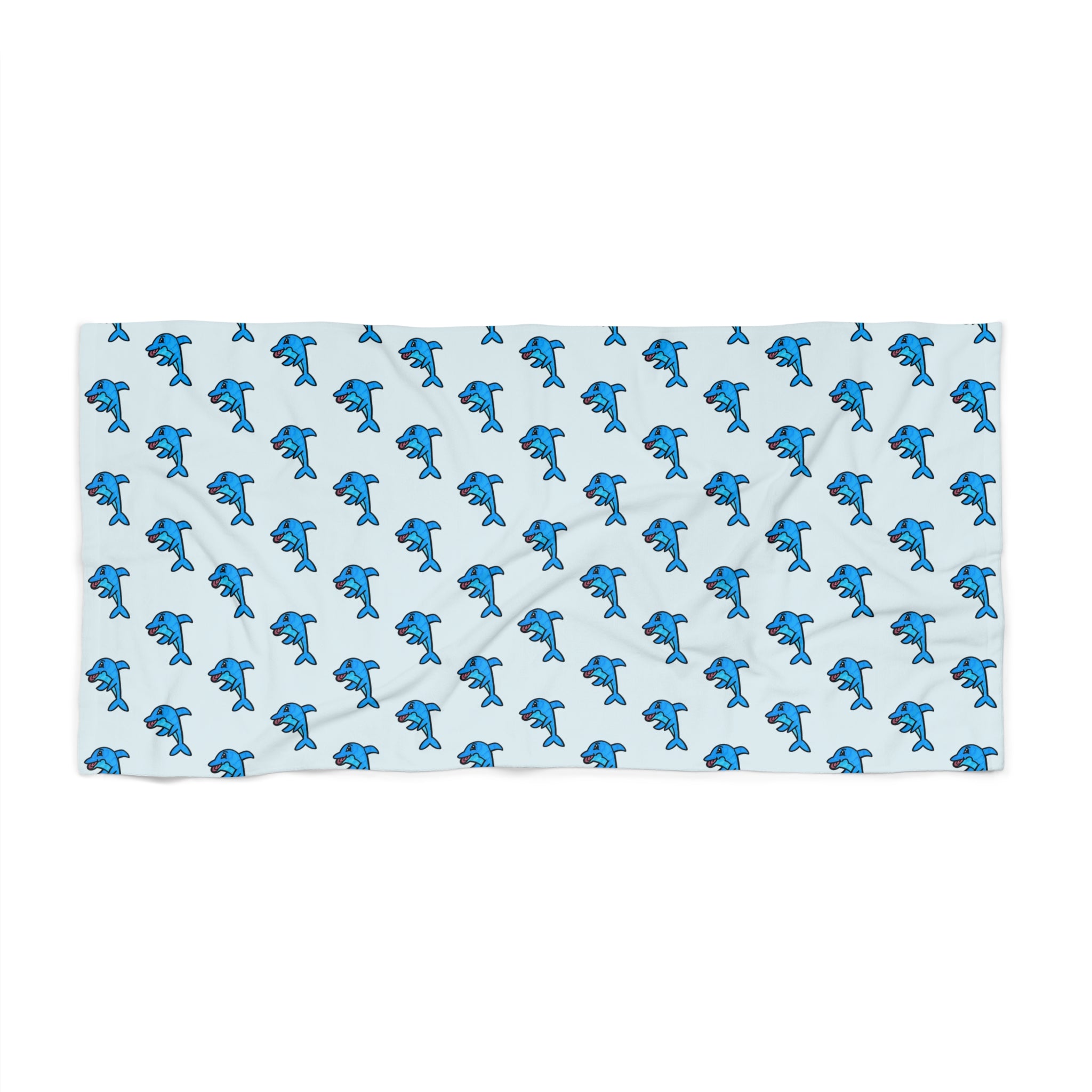 Hand-Drawn Blue Dolphin Pattern Beach Towel | Tropical Ocean Marine Print