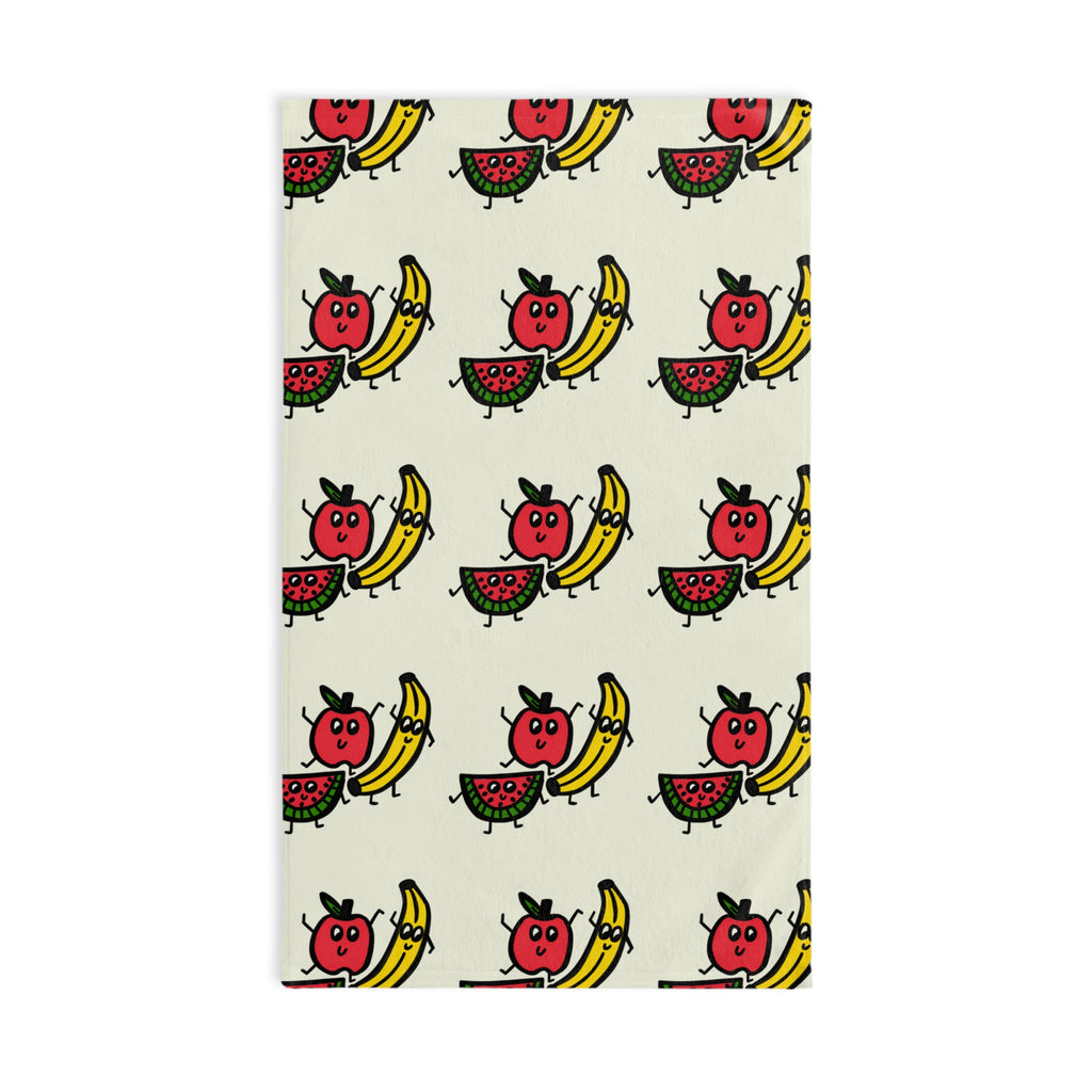 Hand-Drawn Smiling Fruit Characters apple watermelon banana Hand Towel | Cute Kitchen Towel