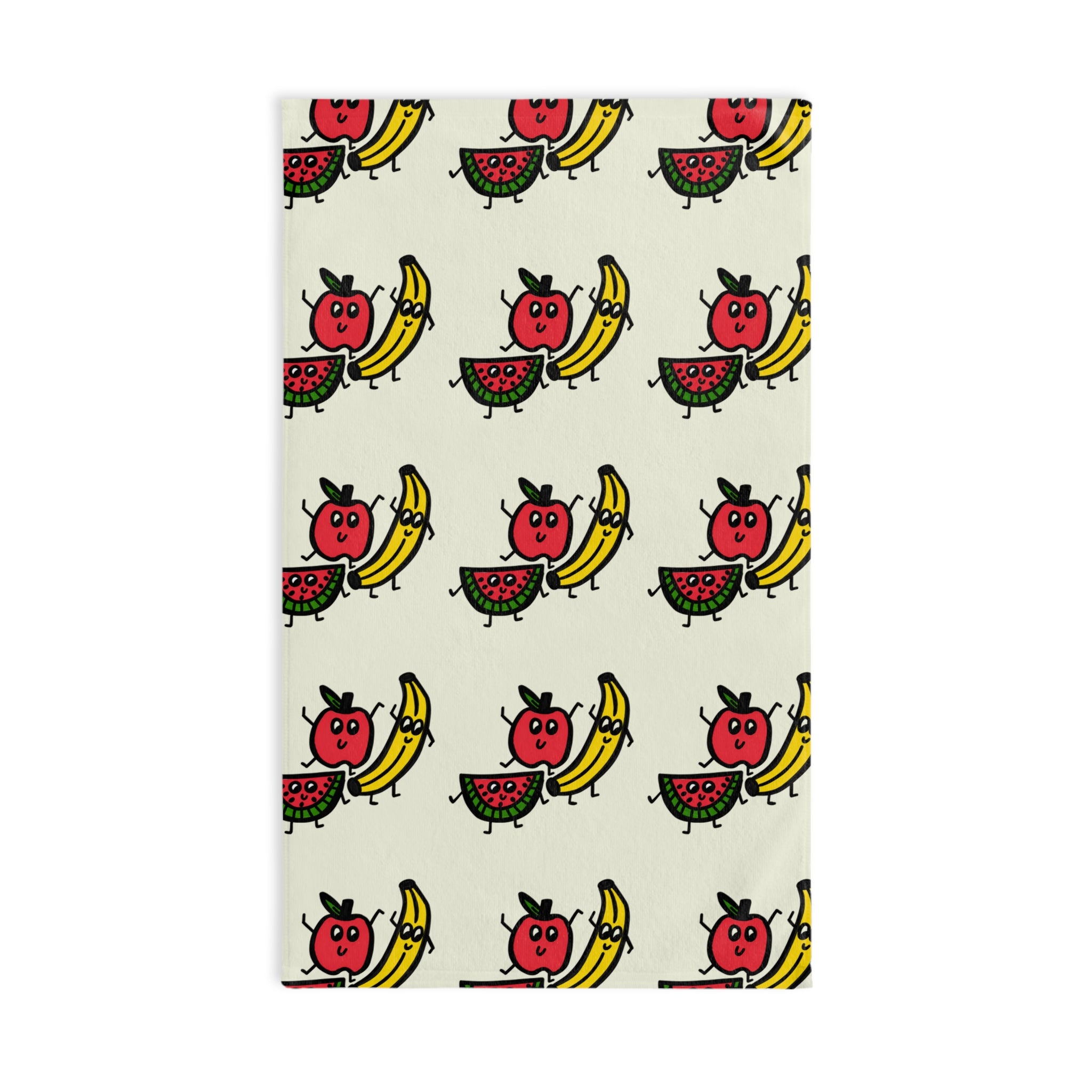 Hand-Drawn Smiling Fruit Characters apple watermelon banana Hand Towel | Cute Kitchen Towel