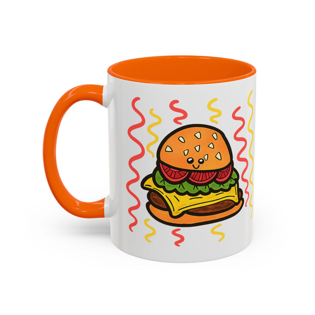 Hand-Drawn Cute Cheeseburger Cartoon Mug | Accent Coffee Mug 11oz 15oz