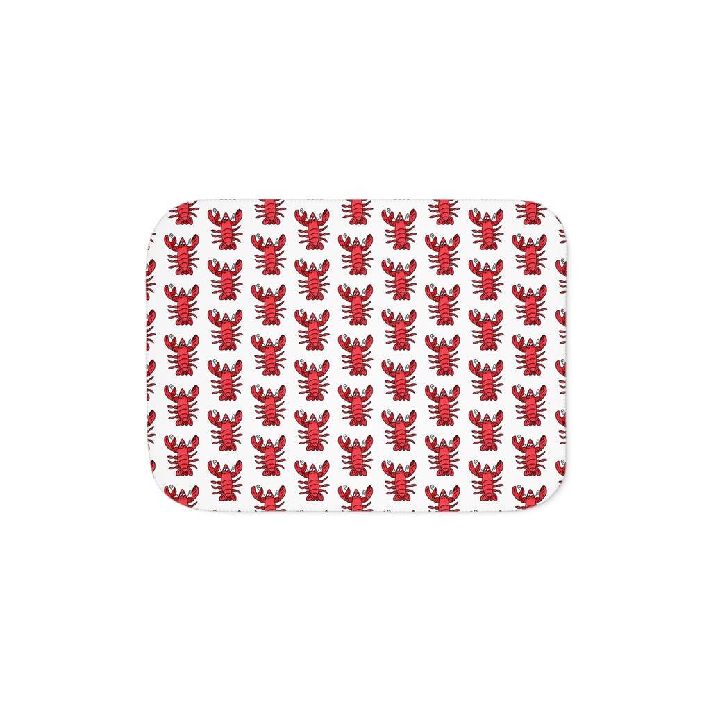 Hand-Drawn Red Lobster Pattern Sherpa Blanket | Coastal Nautical Seafood Throw