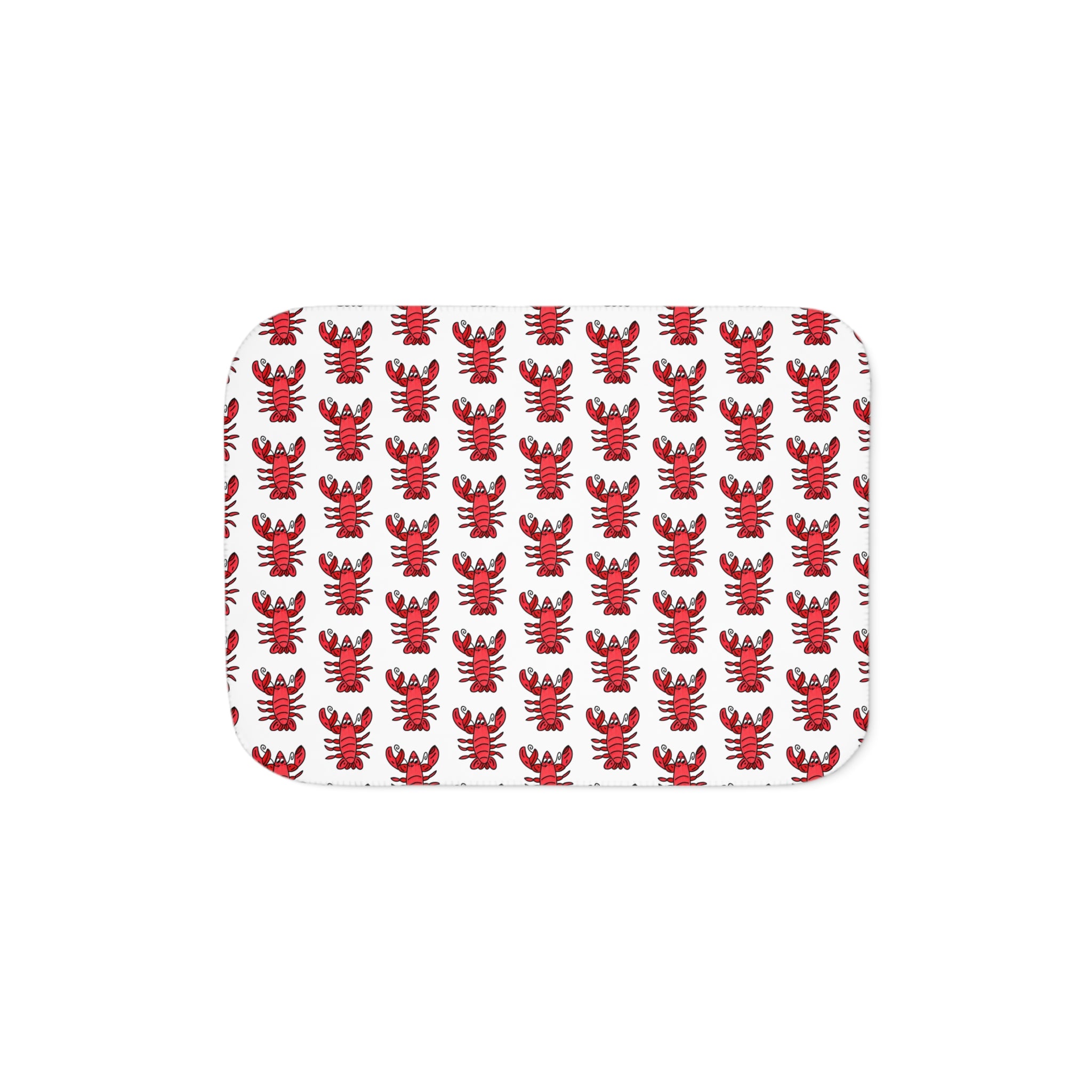Hand-Drawn Red Lobster Pattern Sherpa Blanket | Coastal Nautical Seafood Throw