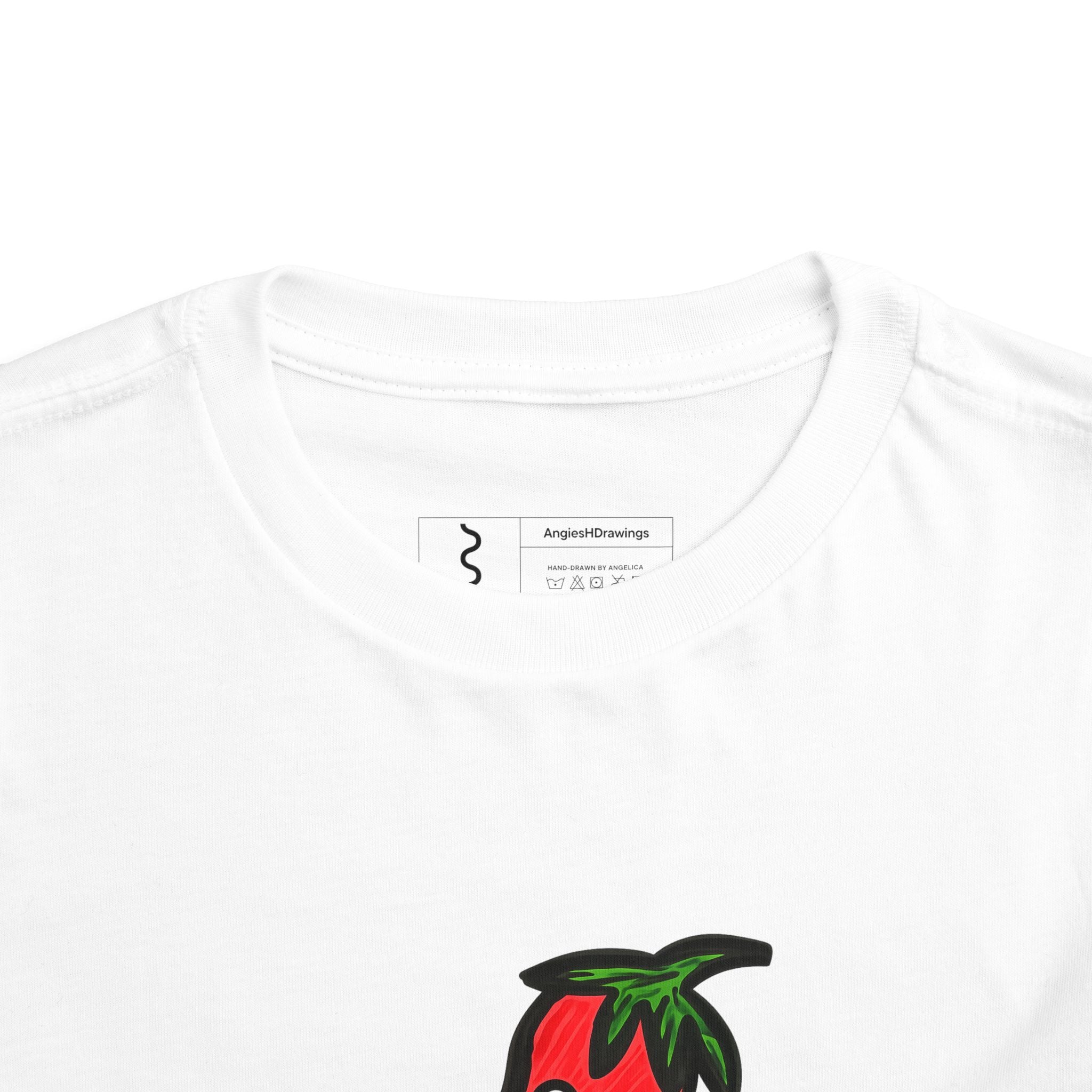 Hand-Drawn Cute Chili Pepper Character Toddler Tee | Spicy Veggie Cartoon Shirt