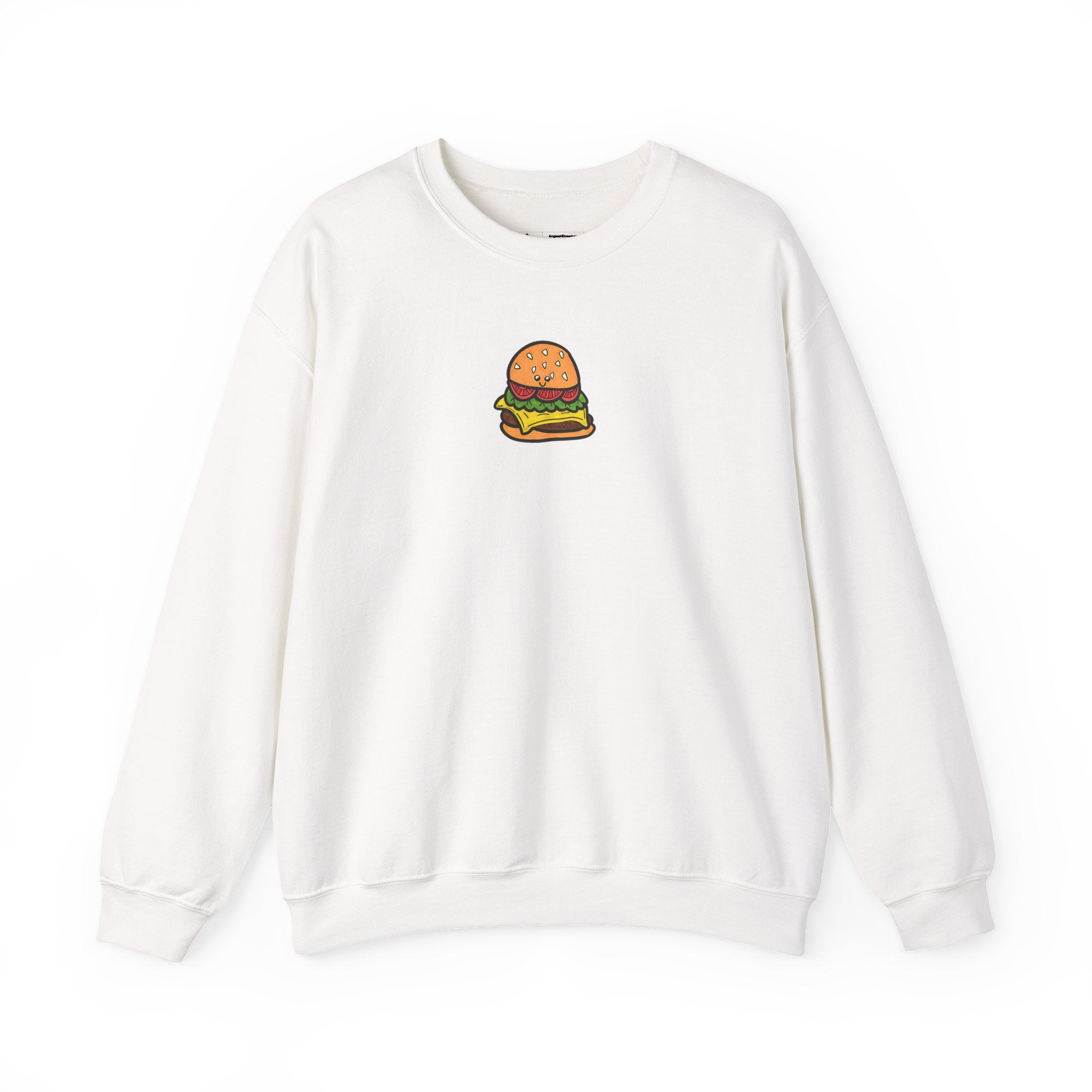 Hand-Drawn Cute Cheeseburger Graphic Sweatshirt | Minimal Food Illustration, White Crewneck