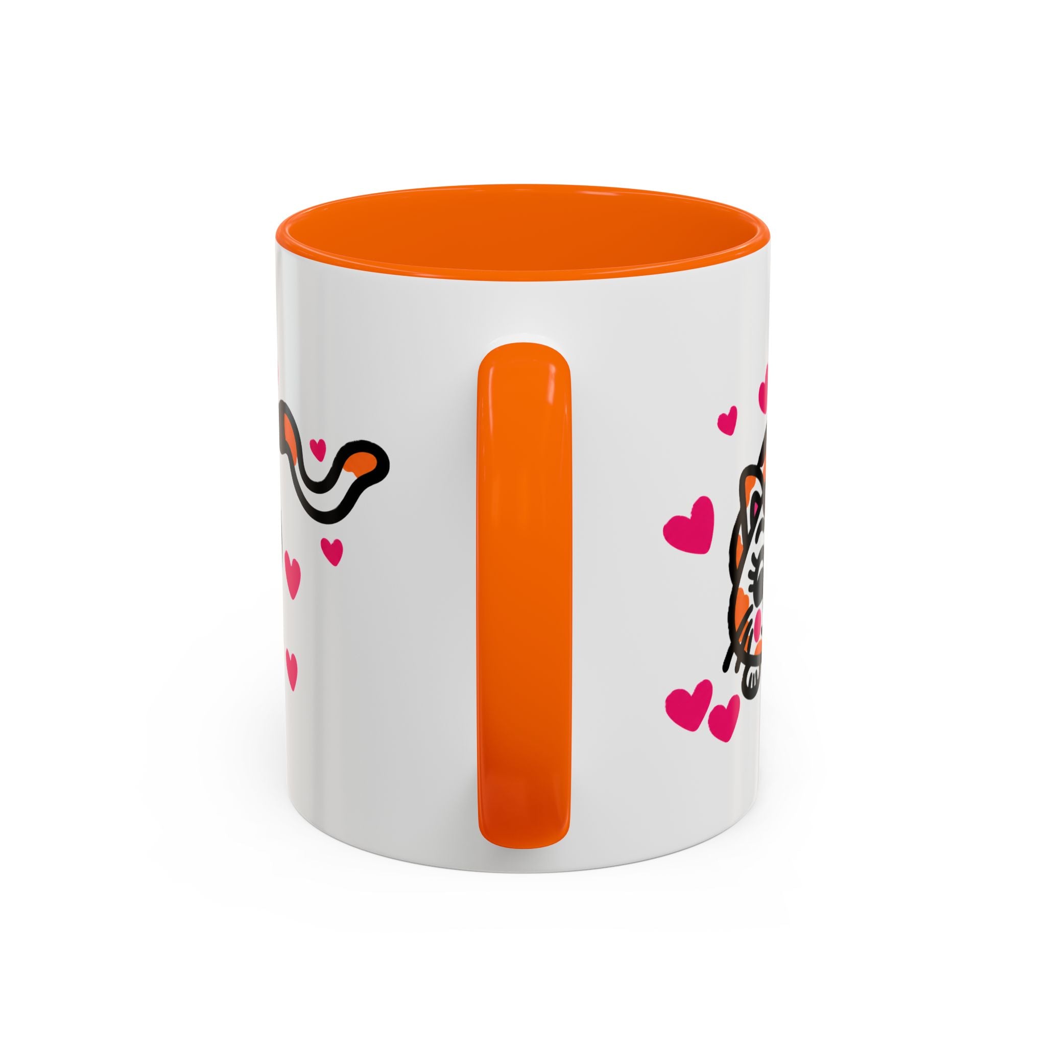 Hand-Drawn Calico Cat with Pink Hearts Mug | Accent Coffee Mug 11oz 15oz