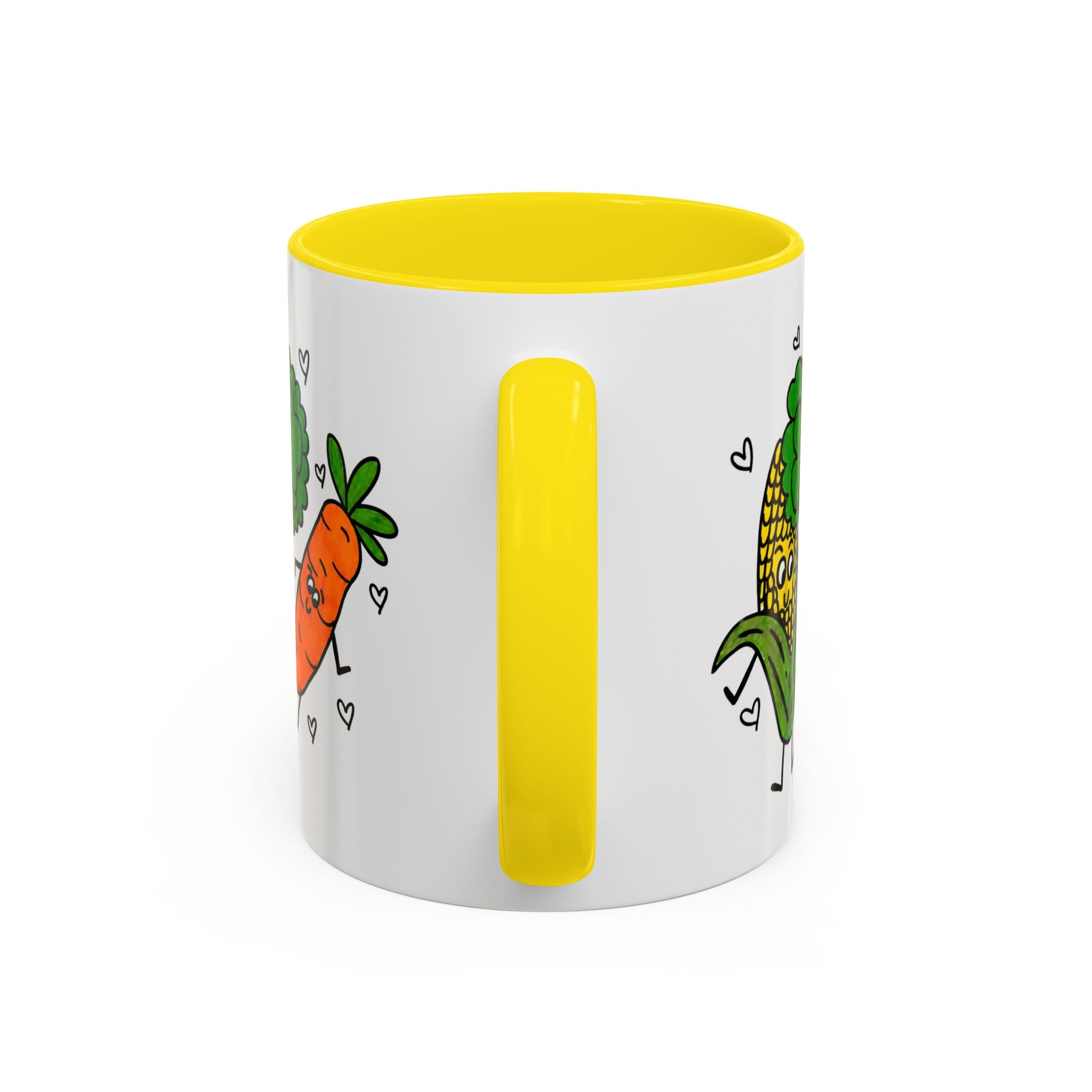 Hand-Drawn Dancing Veggies Carrot Broccoli Corn Mug | Accent Coffee Mug