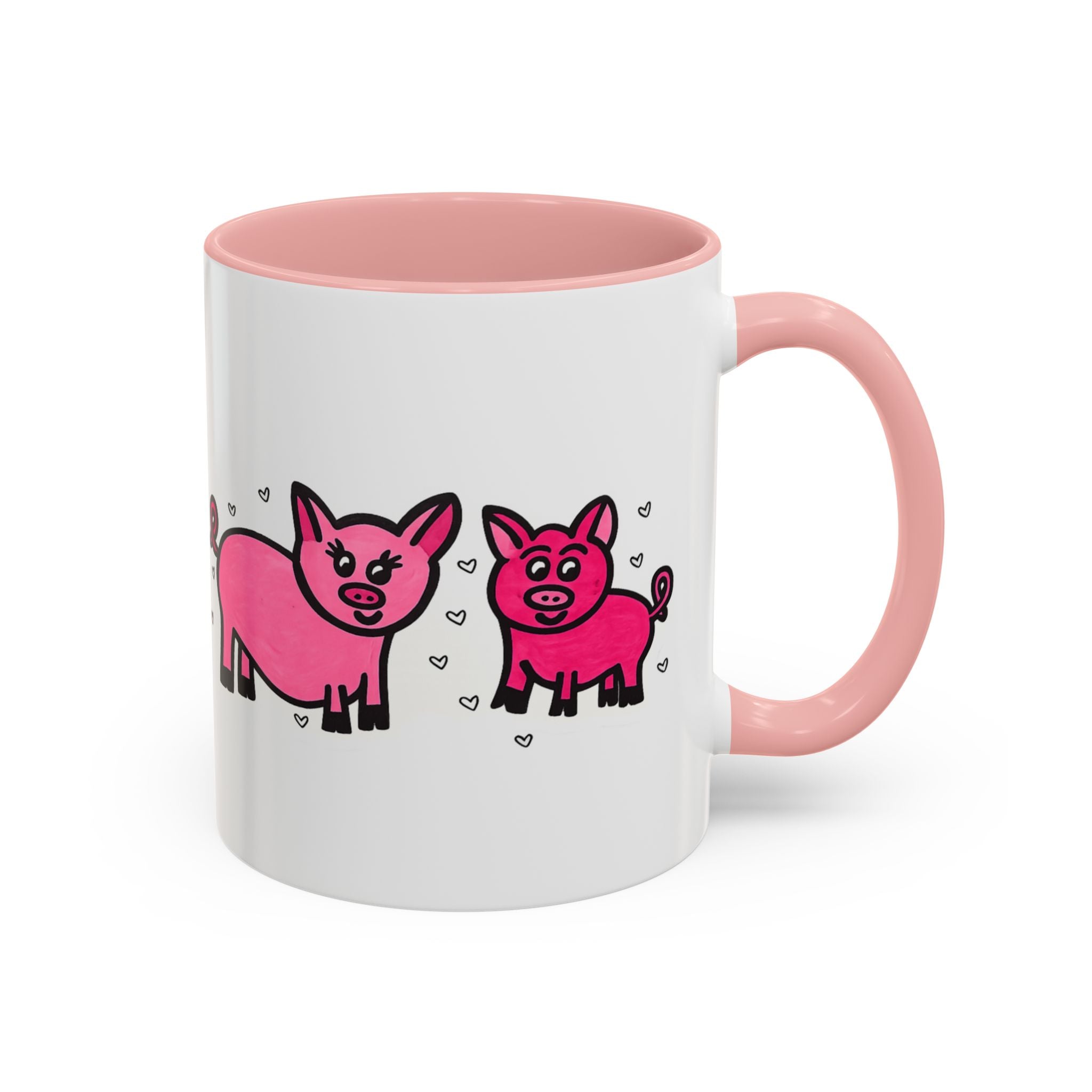 Hand-Drawn Pink Pig Pattern Mug | Accent Coffee Mug 11oz 15oz