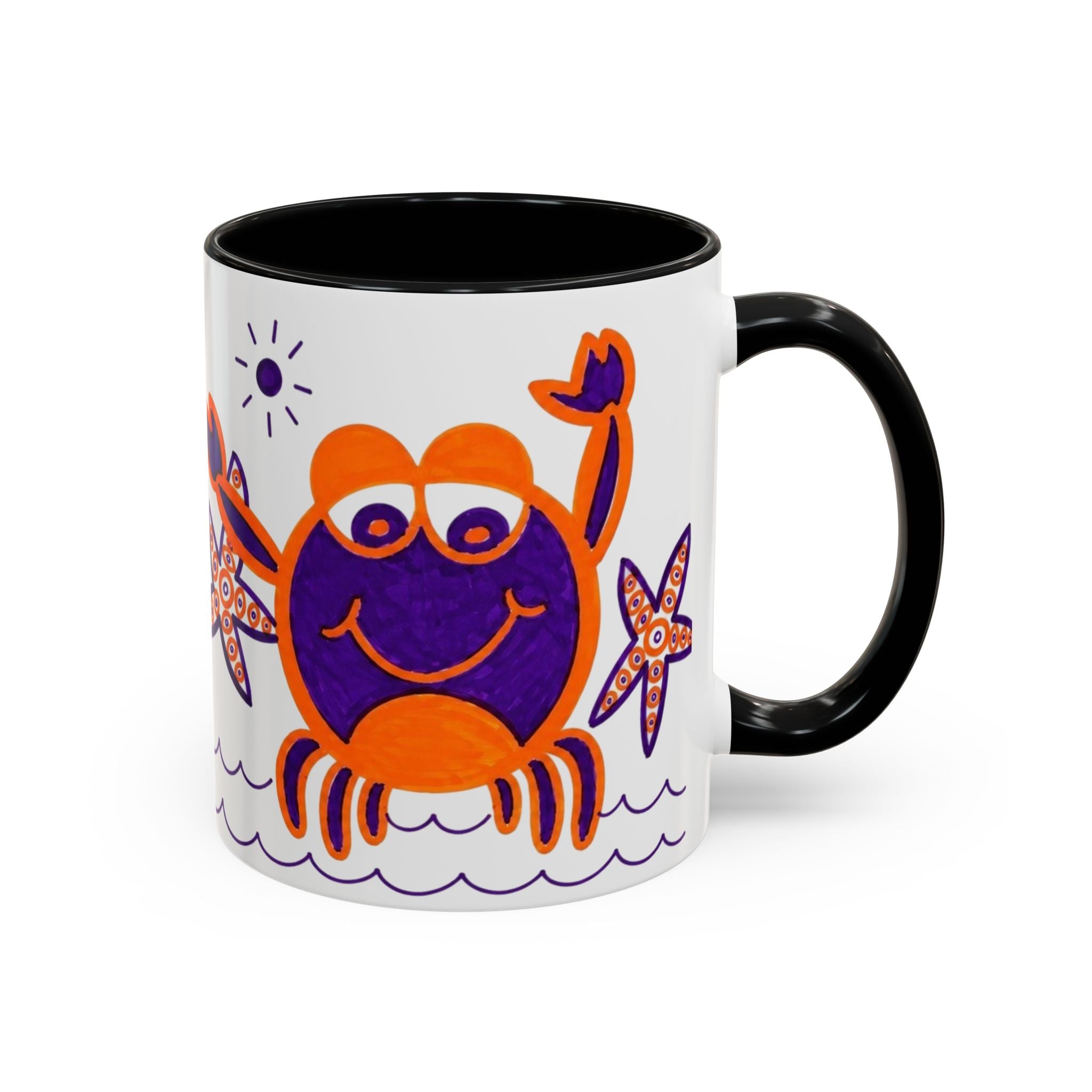 Hand-Drawn Playful Purple Orange Crab mug | Accent Coffee Mug