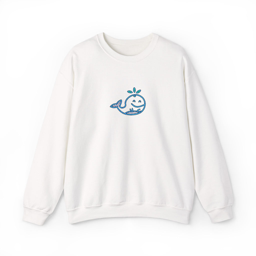 Hand-Drawn Smiling Whale Illustration Crewneck Sweatshirt | Cute Ocean Doodle
