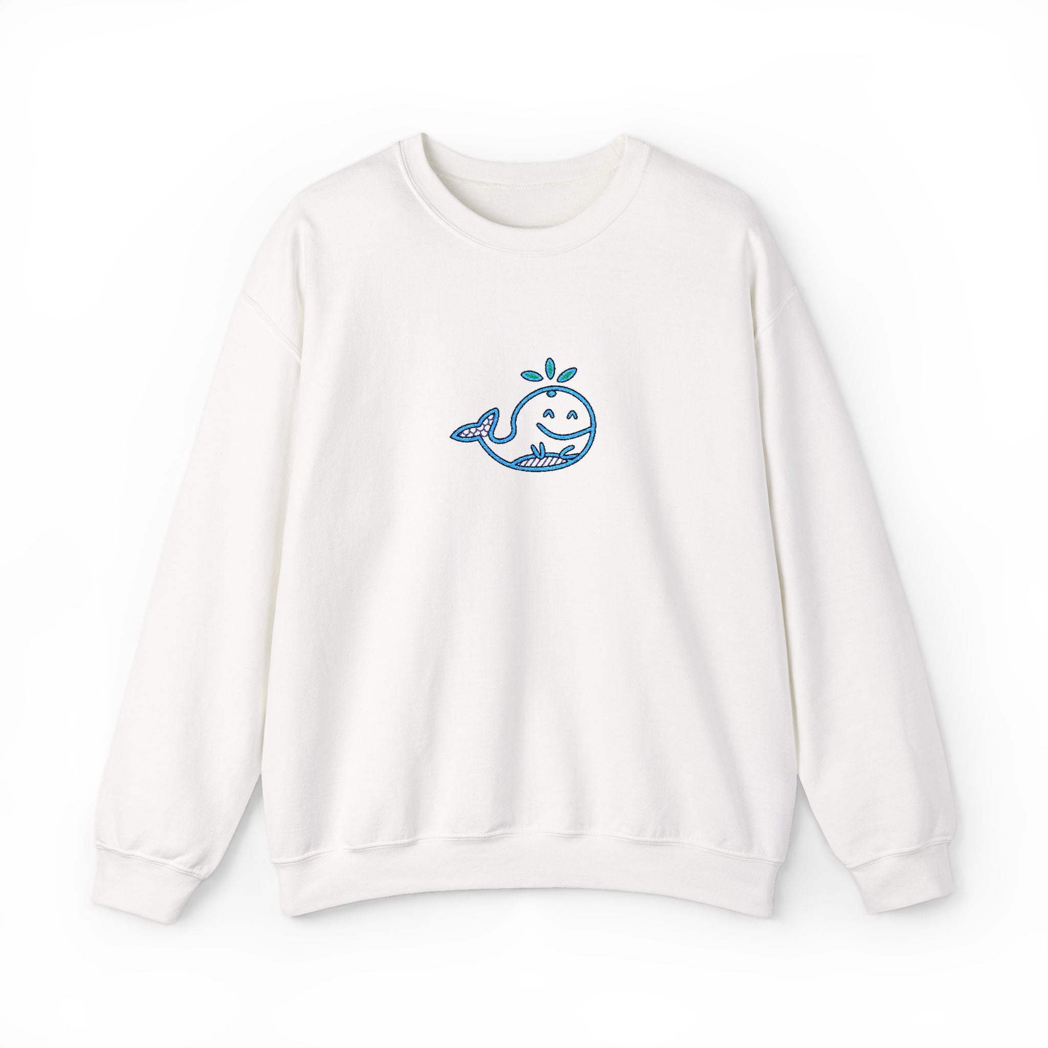 Hand-Drawn Smiling Whale Illustration Crewneck Sweatshirt | Cute Ocean Doodle