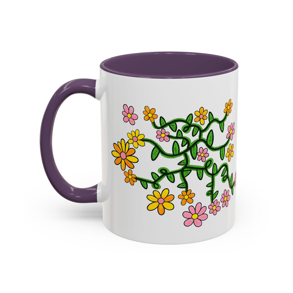 Hand-Drawn Yellow Pink Orange Flower Vine Mug | Accent Coffee Mug