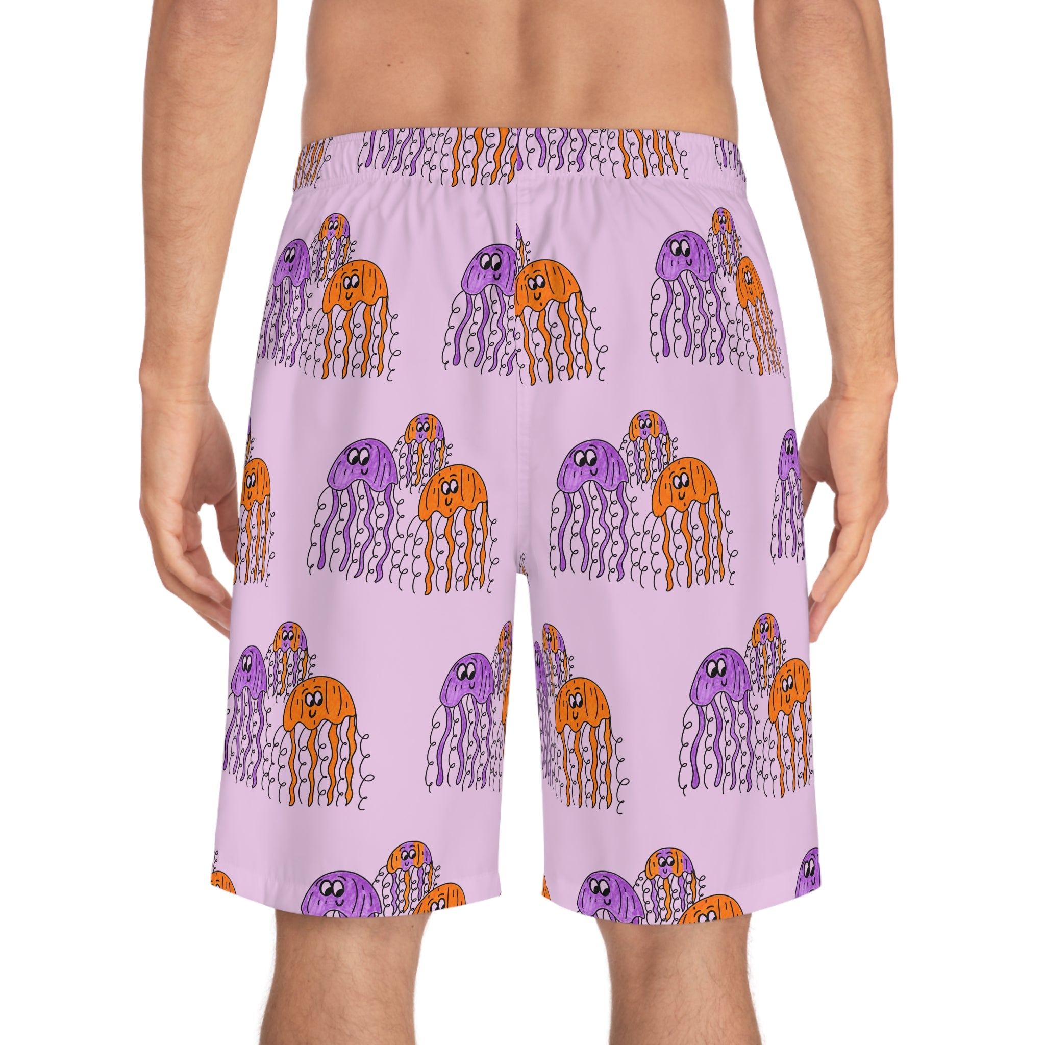 Hand-Drawn Jellyfish Pattern Board Shorts | All-Over Print