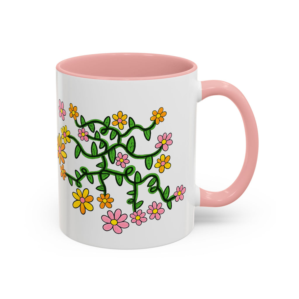 Hand-Drawn Yellow Pink Orange Flower Vine Mug | Accent Coffee Mug
