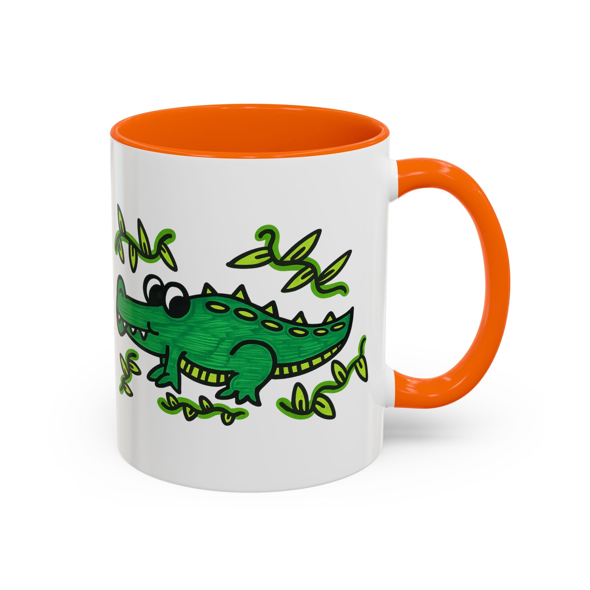 Hand-Drawn Green Playful Alligator Mug | Accent Coffee Mug