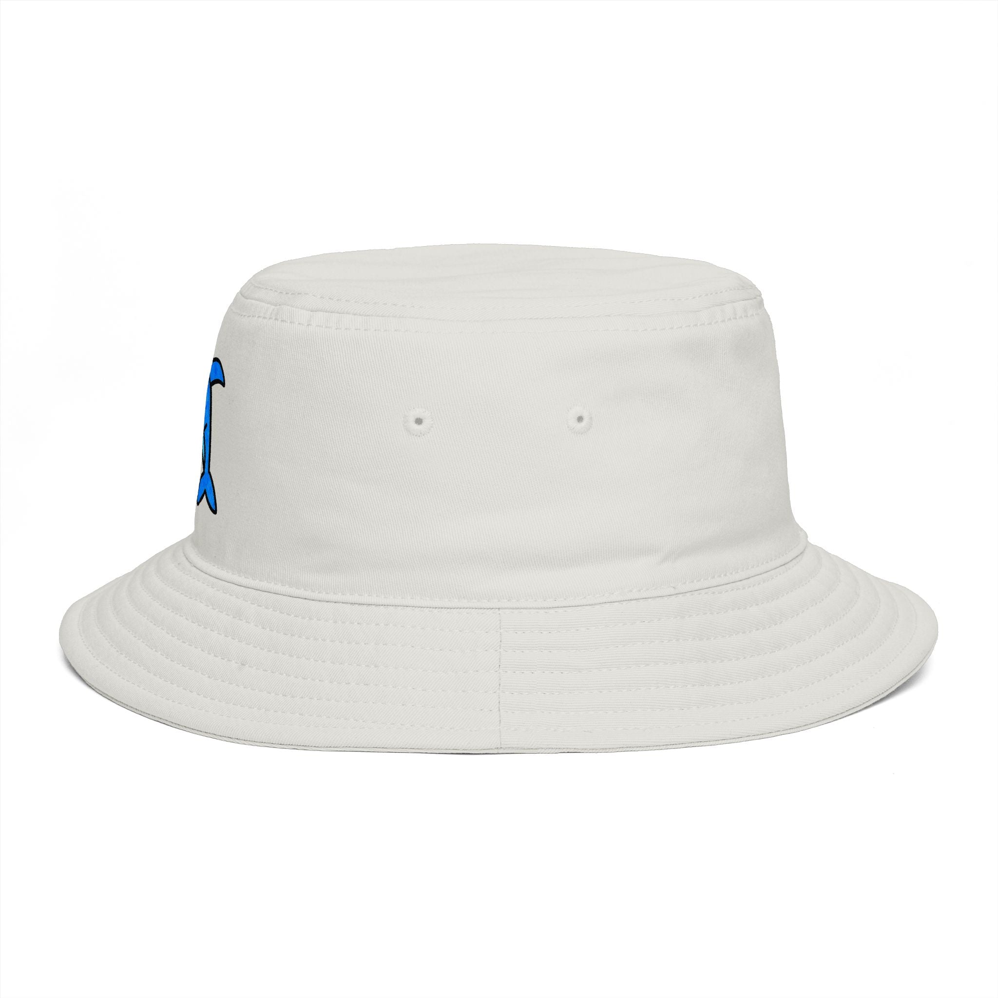 Hand-Drawn Playful Blue Dolphin Bucket Hat | Whimsical Ocean Animal Cap