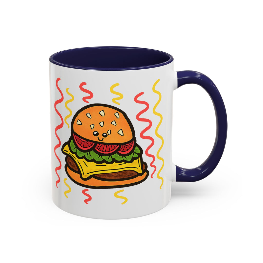 Hand-Drawn Cute Cheeseburger Cartoon Mug | Accent Coffee Mug 11oz 15oz