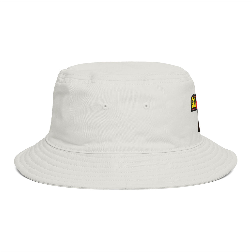 Hand-Drawn Cute Mailbox Illustration Bucket Hat | Tiny Pink and Yellow Mailbox Design