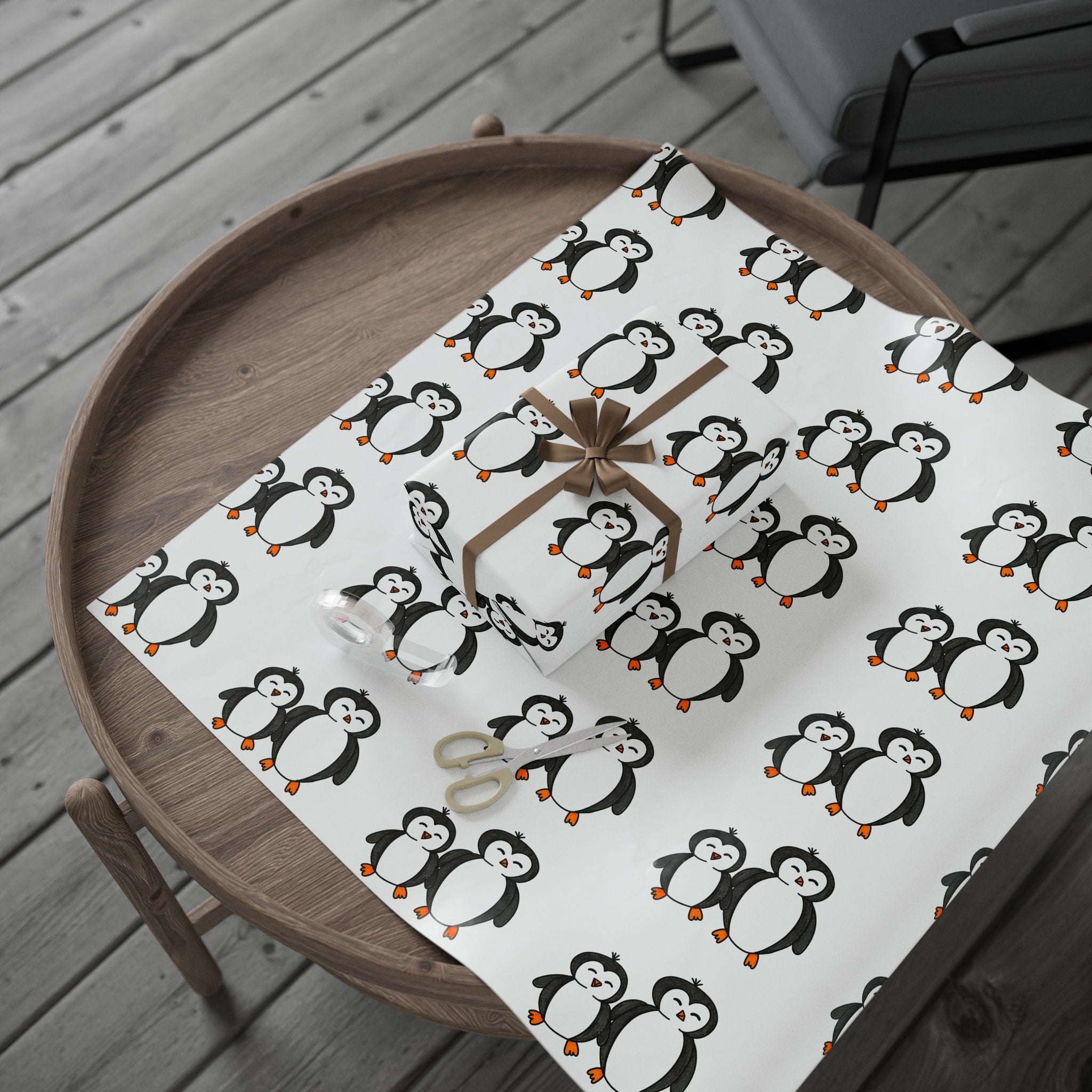 Hand-Drawn Penguin Pattern Wrapping Paper | Cute Penguin Family Gift Wrap