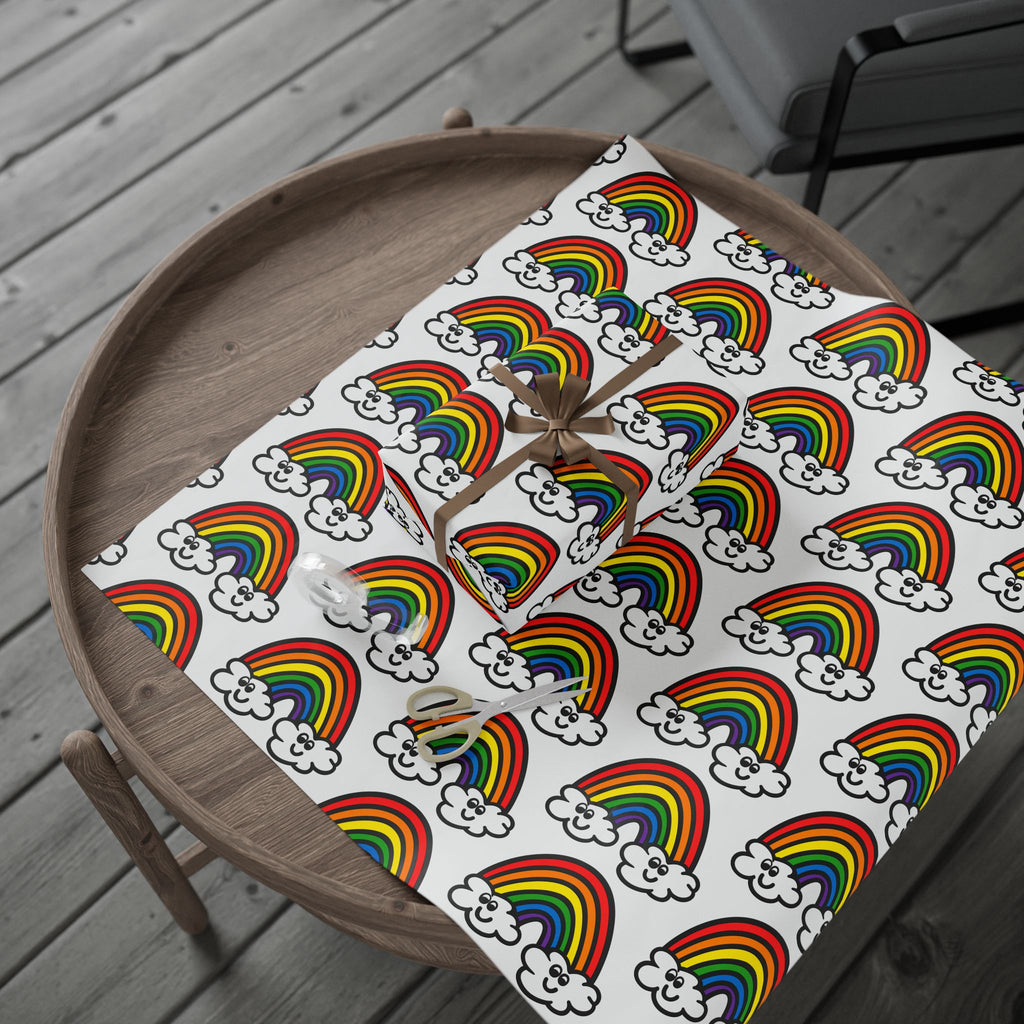 Hand-Drawn Retro Rainbow Pattern wrapping paper | Cute Cloud Rainbows Gift Wrap