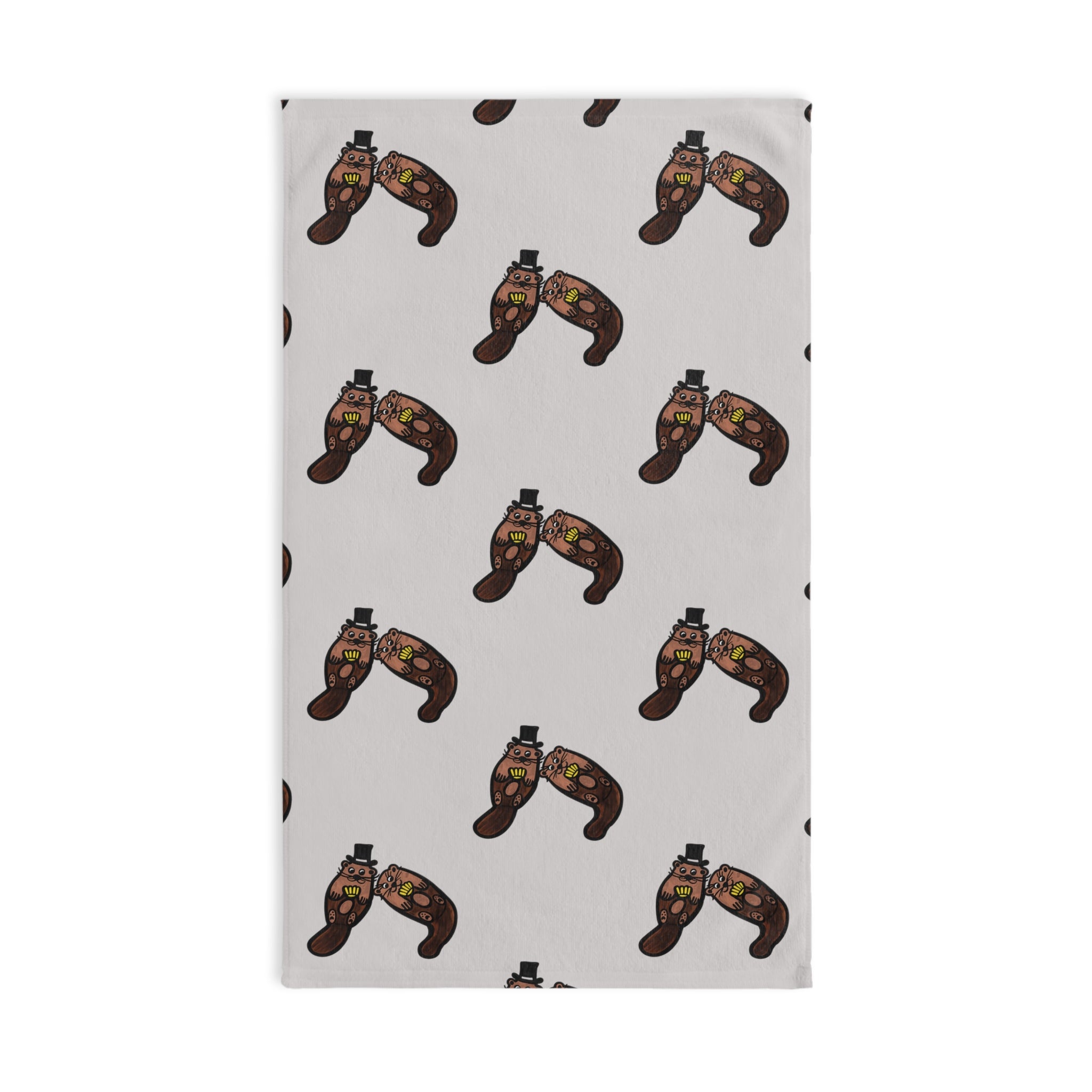 Hand-Drawn Otters Holding Seashells Hand Towel | Cute Cartoon Wildlife Print