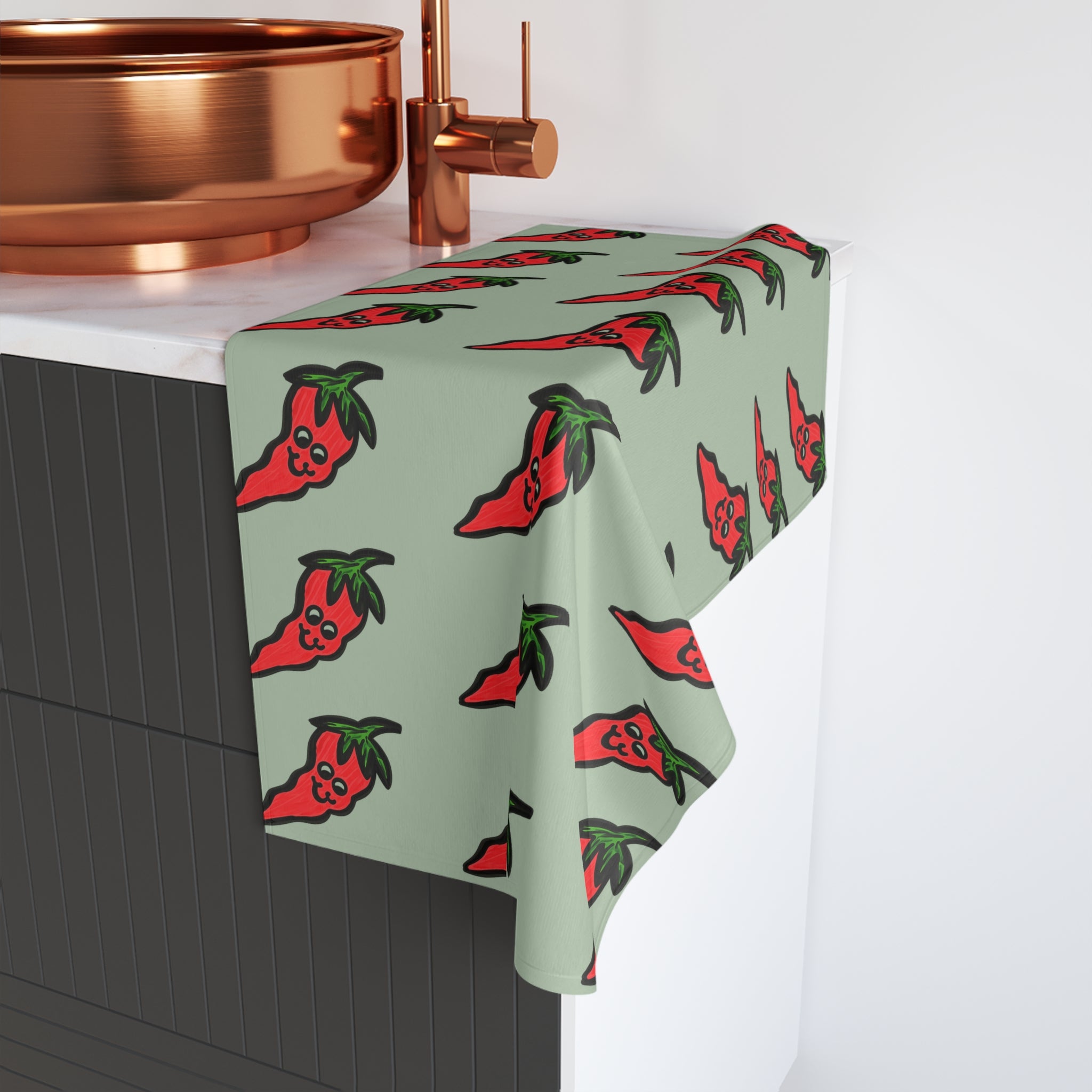 Hand-Drawn Cute Chili Pepper Pattern Hand Towel | Red Pepper Repeat Print