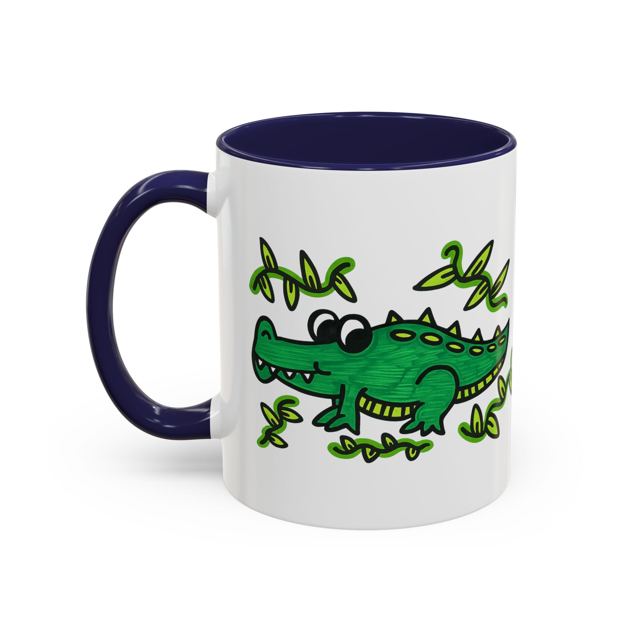 Hand-Drawn Green Playful Alligator Mug | Accent Coffee Mug