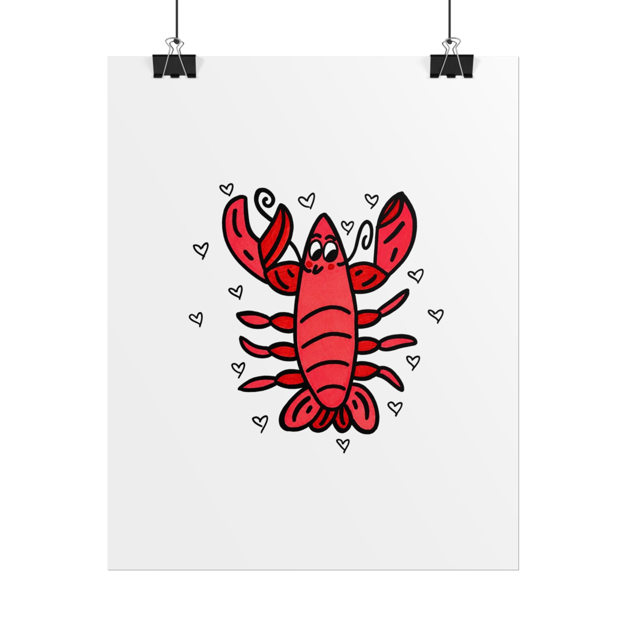 Hand-Drawn Cute Red Lobster Illustration poster | Rolled Poster, Nautical Sea Life Art